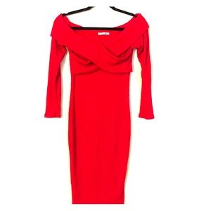 Red long sleeved/over shoulder dress